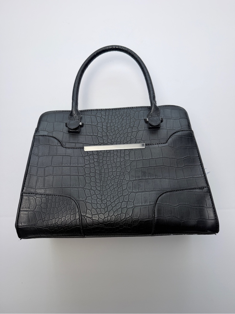 Black Croc Embossed Satchel Handbag Purse Top Handle Tote Crossbody Women’s